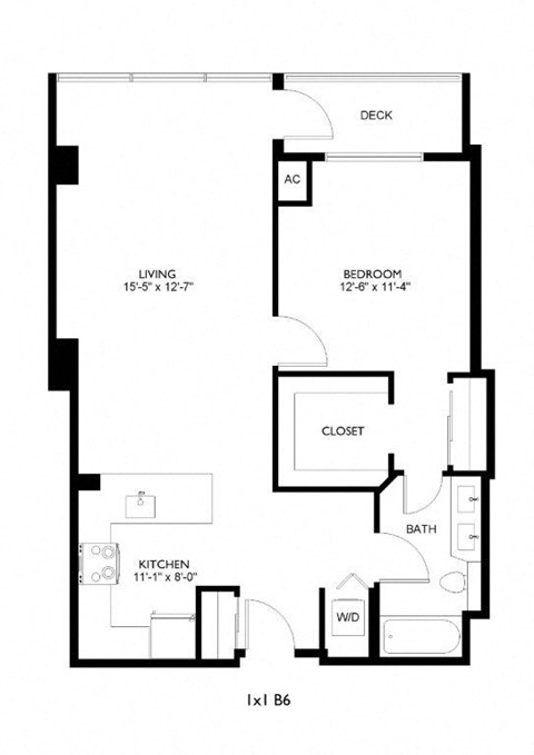 A black and white image of a floor plan for a living space.